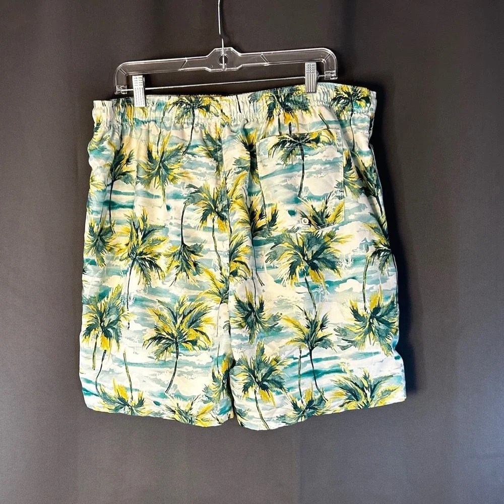 Old Navy Mens‎ XL Tropical Palm Print Swim Trunks Teal Yellow